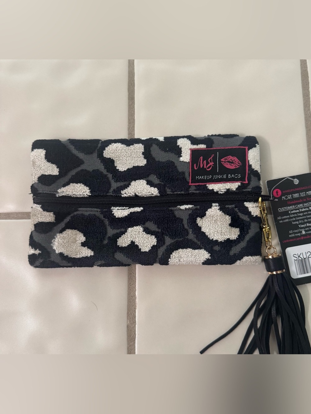 Makeup Junkie Mini Black & Cream Animal Print bag